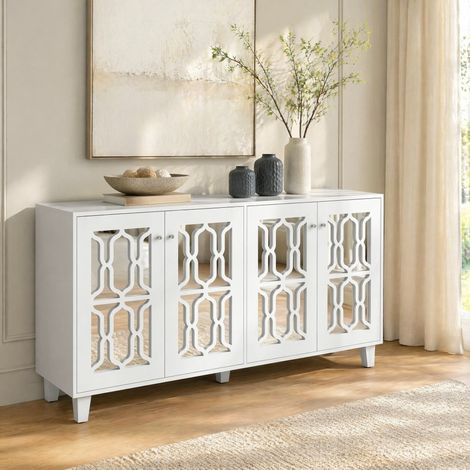 Madia bianca 4 ante 160 x 40 x 84 cm con ripiano regolabile, MDF DESVIAE (1/5)