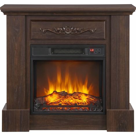 HOMCOM Caminetto Elettrico 1800W con Effetto Fiamma, Telecomando e Timer Marrone (1/5)