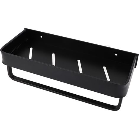 Étagère de salle de bain avec porte-serviettes en aluminium spatial, fixation murale flottante sans perçage, pour salle de bain et cuisine, sans crochet. (1/5)