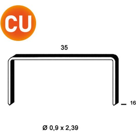 10 000 Agrafes Cuivrées B-16 - 35x16x0.9x2.39 mm - D-Work