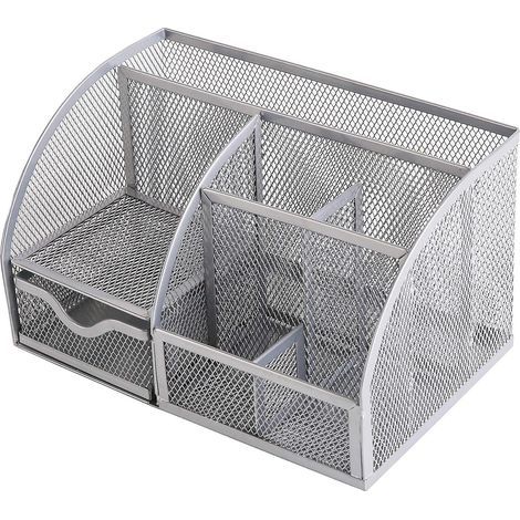 1 Pcs Organisateur De Bureau, Papeterie Organizer (argent) Pot Stylo, Bureau Ranger, Multifonctions Organisateur (1/5)