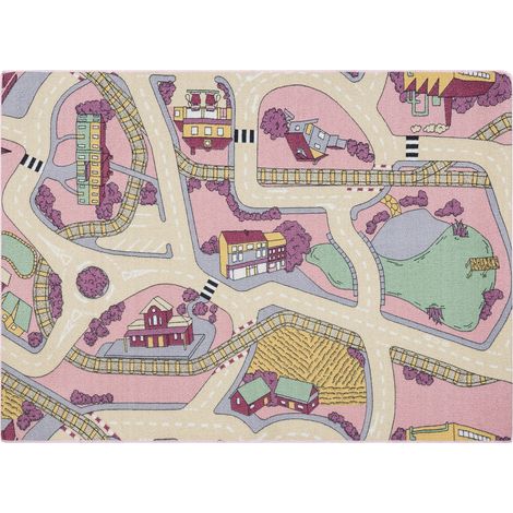 TAPIS REBEL ROADS Playtime 63 Petite ville, antidérapant pour enfants - rose / beige multicolour 95x133 cm