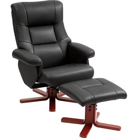 Black Faux Leather Manual Recliner with Matching Footstool Set for Ultimate Comfort