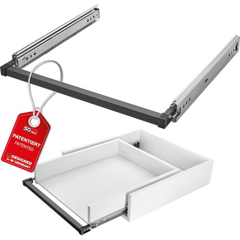 SOTECH VarioSlide Pat. Schubladenauszug Komplettset bis 100 kg Einhandverriegelung schwarz eloxiert für Schubladen ohne Front bis 1200 mm Breite, Caravan, Fahrzeugbau - KV2-100-H53-350 EH 350 mm