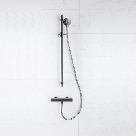 Fortifura Calvi Ensemble de douche avec douchette ronde, flexible en métal et robinet de douche Gunmetal PVD (1/5)