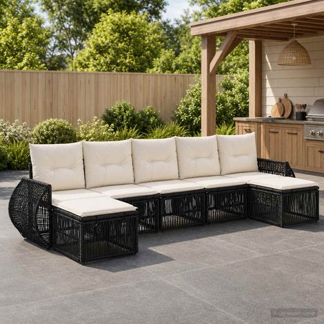 vidaXL Set Divano da Giardino 7 pz Nero e Bianco Crema polyrattan (1/5)