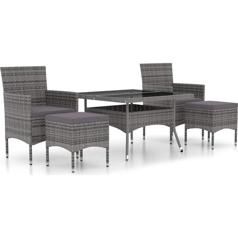 Maison Exclusive - Set Pranzo da Giardino 5 pz Polyrattan e Vetro Temperato Grigio (1/5)