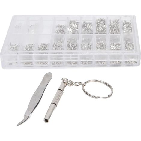Kit de réparation de lunettes (1000 pièces) comprenant tournevis, pince à épiler et vis pour lunettes de vue et de soleil. (1/5)