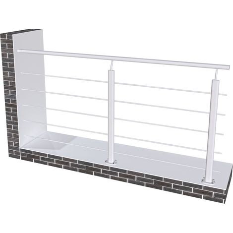 Garde-corps aluminium argenté mat 2m, avec 5 traverses et 1 main courante, pose à plat contre le mur, en kit complet