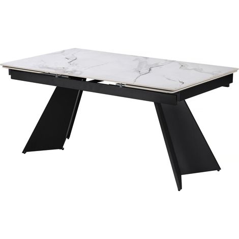 Tavolo da pranzo allungabile in ceramica per 6-10 persone "Equinoxe" - Bianco marmorizzato grigio