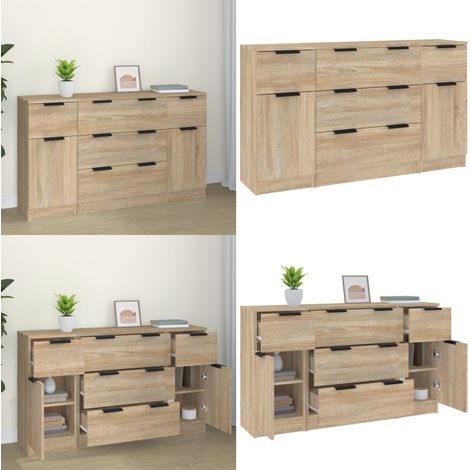 Ensemble de buffets 3 pcs Chêne sonoma Bois d'ingénierie - Meubles De Rangement - Buffet - Meuble Tv - Commode - Design Minimaliste - Home & Living (1/5)