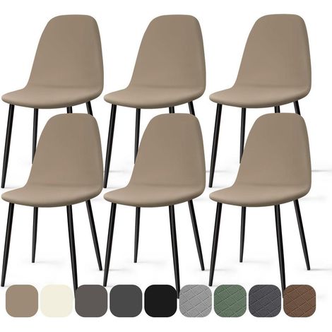 Stuhlhussen 6er Set Khaki Stretch Spandex Waschbar für Esszimmerstühle (1/5)