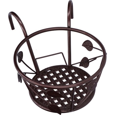 Support suspendu pour pots de fleurs, support pour plantes d'extérieur, à fixer sur une rambarde, pour balcon, terrasse ou jardin. Bronze. (1/5)