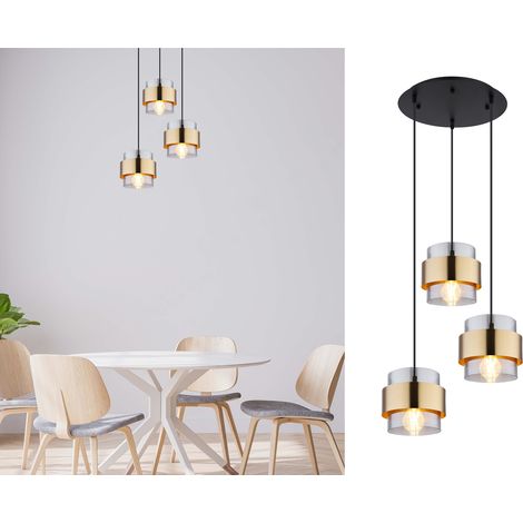 LED Pendelleuchte 3-flammig mit Rauchglas und Messing, Ø 45cm (1/5)