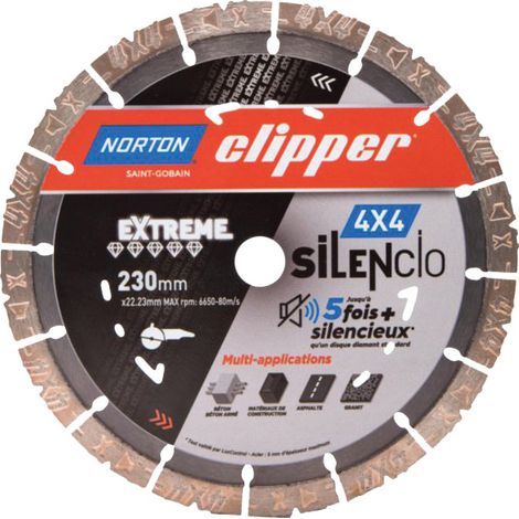 Norton – Disque diamant 125mm pour meuleuse – Découpe béton armé et pierre naturelle – Silencieux jusqu'à 5 fois – Hauteur de segment 13mm