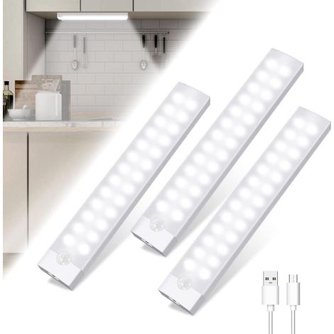 Éclairage intérieur avec détecteur de mouvement, chargement USB, veilleuse pour armoire de cuisine, intensité variable (20 cm) (1/4)