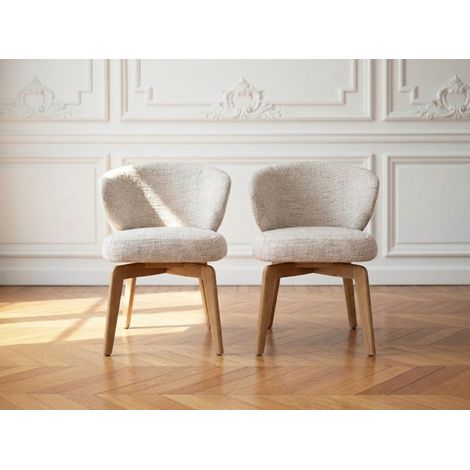 BOBOCHIC - Lot de 2 chaises ANNE placage chêne massif et tissu texturé Marron clair (1/5)