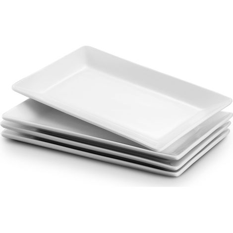 Assiettes Plates Lot de 4, 24,6 cm Assiette Rectangulaire Blanche, Service Vaisselle pour Viande, Apéritifs, Dessert, Nourriture, Fête, Passe au Lave-vaisselle, au Micro-ondes (1/5)