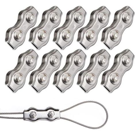 10 Pieces Duplex Clips M5 Wire Rope Clips Stainless Steel 304 Duplex Clamps for 5mm Wire Rope Rigging (1/5)