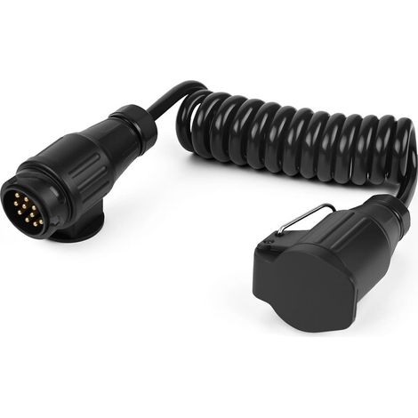Câble Remorque 13 Broches Spiralé 2m, Rallonge Spiralée Étanche 12V/24V, Connecteur Anhänger 13 Pôles pour Voiture, Camion, Tracteur, Caravane, Camping-Car, Remorque Électrique (1/4)