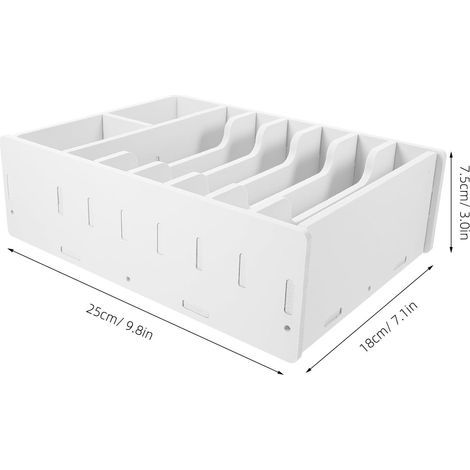 Silver and White 8 Compartment Multi-Grid Storage Box in Wood and Plastic Composite, Elegant Design for Office and Everyday Use (1/3)