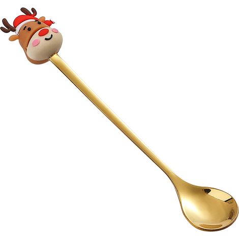 Cuillère De Noël - En Acier Inoxydable - Pour Dessert Café Thé Cocktail - Décor Pendeloque Sapin Renne Cloche - 16,5 cm - 1 Pièce (1/5)