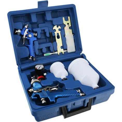 Air Spray Gun Set 600cc/250cc Cup HVLP Mini Spray Gun Set Gravity Feed Spray Gun Kit Spray Paint Gun with Pressure Gauge and 0.8mm/1.4mm Paint Copper Nozzle for Furniture Wall Paint