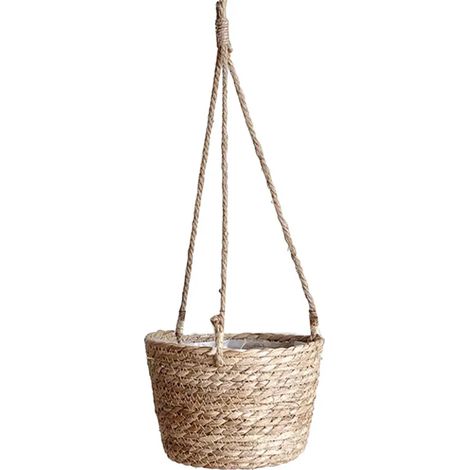 (Beige) Jardinière suspendue en macramé, panier de rangement pour plantes en corde de jute tressée, support pour pot de fleurs d'intérieur/extérieur, décoration intérieure (1/4)