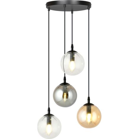 Lampada a Sospensione Cosmo, Acciaio verniciato a polvere, Vetro, Nero, Grigio, Ambra, 40x100x40 cm