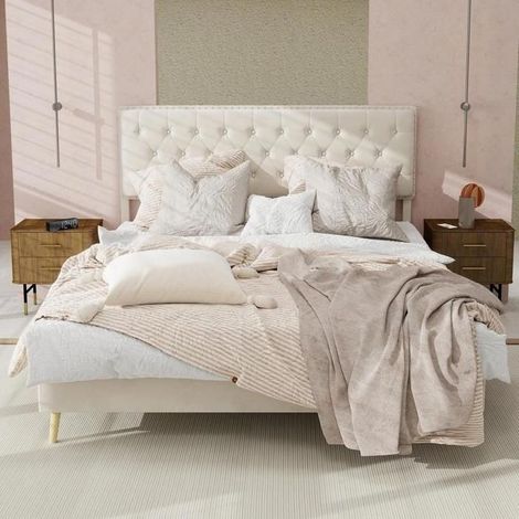 Lit - KOMHTOM - 140x200 - Sommier à lattes - Rangement sous-lit - Tête de lit incluse (1/5)