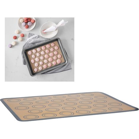 Graue Antihaft-Backmatte mit 30 Ringen, abgerundeten Ecken, brauner Unterseite, 42 x 29,5 cm, hitzebeständig, ideal für Macarons. (1/5)