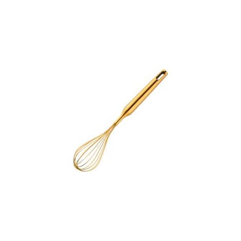 Frusta in acciaio inox da 30 cm con manico e foro per appenderla, 12 fili placcati in oro, adatta per cucinare, mescolare, sbattere le uova e cuocere al forno. -Crezuo