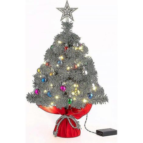Árbol de Navidad de mesa de 22 pulgadas, mini árbol de Navidad artificial con 30 luces LED y 24 bolas navideñas para mesa o escritorio, serie clásica navideña. (1/5)