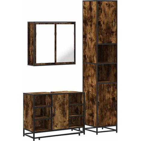 vidaXL Set Mobili da Bagno 3 pz Rovere Fumo in Legno Multistrato (1/5)