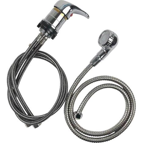 Robinet de shampoing pour salon de coiffure, en acier inoxydable et alliage de zinc, avec douchette et pommeau de douche noir, 80 cm, sans tuyau. (1/4)