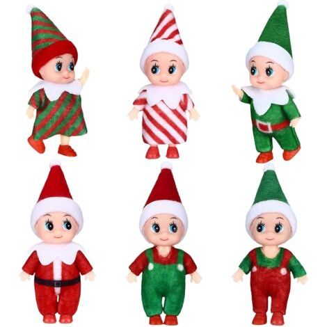 Lot de 6 elfes farceurs et farceuses de Noël pour enfants et adultes. Décorations de Noël et jouets. (1/4)