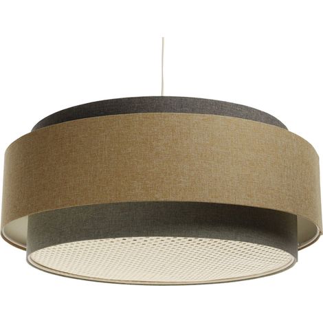 Suspension bohème élégante en tissu et rotin ambiance chaleureuse - Beige crème avec touche de rotin naturel (1/5)