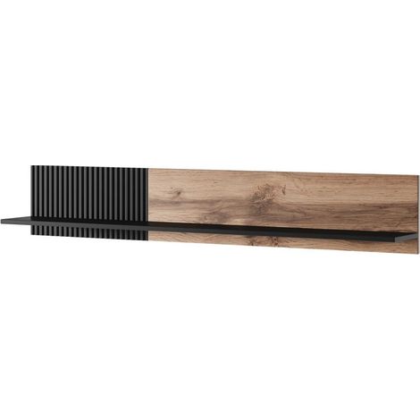 Étagère murale contemporaine aspect chêne wotan et noire 150 cm PUMP (1/5)