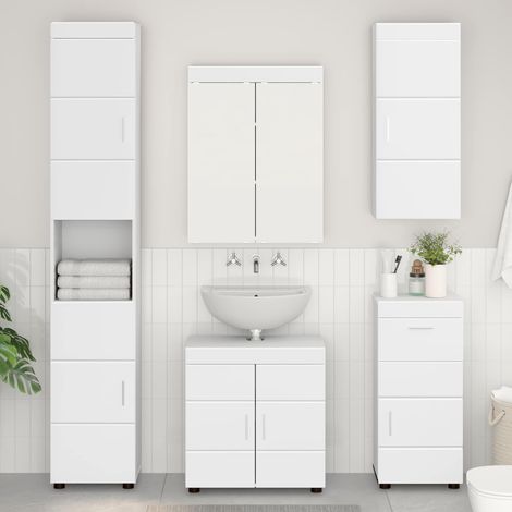 Armoire murale de salle de bain, bois d’ingénierie blanc mat, 2 étagères, 37 x 24,5 x 86 cm - PANGIVO (1/5)