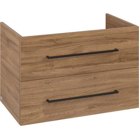 Meuble vasque VB US Avento 776 x 514 x 484 mm, 2 tiroirs, avec revêtement en chêne Kansas intégré.