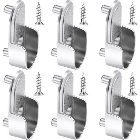 6 Supports d'Extrémité de Rail de Garde-Robe Ovales Support de Tringle de Garde-Robe en Argent Nickelé Supports de Rail de Bride de Garde-Robe de 15 mm et 6 Pièces Vis pour Penderie (1/5)