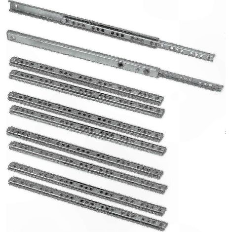 Satz mit 10 verzinkten Stahlschubladenschienen, 17 x 278 mm, kugelgelagerte Schienen für Möbel und Schränke (1/4)