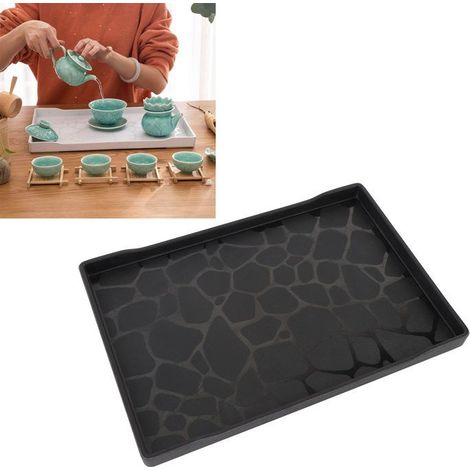 BelleRise - Plateau service – 33x23cm – plastique alimentaire antidérapant – plateau thé ou fruits – noir (1/5)