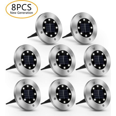 Lampes Solaires Extérieures, 8 Pièces Lampes Solaires Solaires Extérieures Imperméables 8LED Lampes Solaires Encastrées pour Passerelle (Blanc Froid) (1/5)