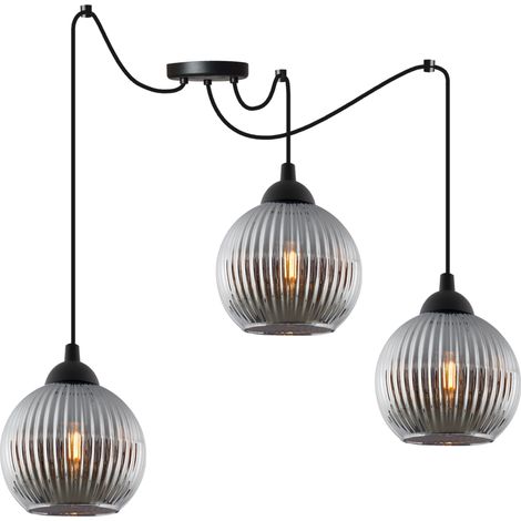 LAMPADA A SOSPENSIONE RIFFLE SPIDER NERA A 3 PIATTI GRAFITE FORMA SFERA E27 (1/5)