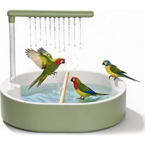 Baño Para Aves - Modo Ducha Y Fuente Automática - Base Antideslizante - Diseño Ovalado 25x15 Cm - Material PP Acrílico Y Madera De Haya - 1 Unidad (1/5)