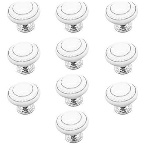 10 x Poignées et Boutons de tiroir Boutons de tiroir, Poignée de Porte céramique, Boutons de Meubles (Double Cercle d'argent - Blanc) (1/5)