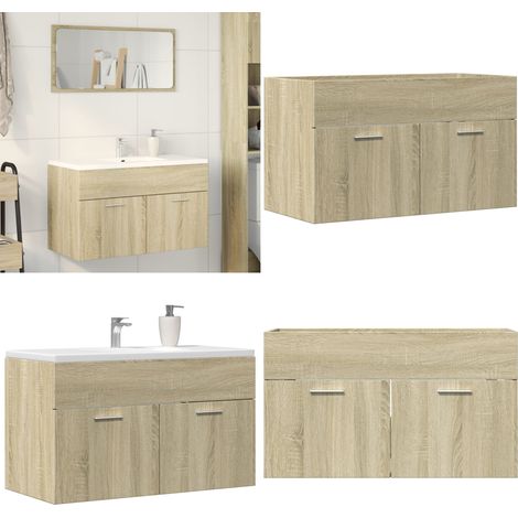 vidaXL Waschbeckenunterschrank Sonoma-Eiche 80x38,5x46cm Holzwerkstoff (1/5)