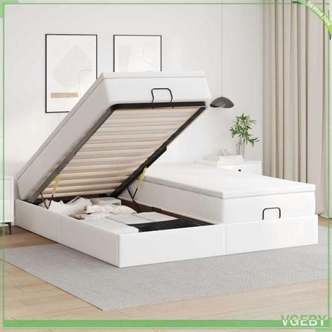 Cadre de lit ottoman avec matelas - 3311230 - 200x200 cm - similicuir blanc - rangement hydraulique (1/5)