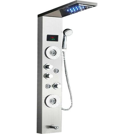 Ensemble de douche mitigeur thermostatique intelli Panneau de douche à lumière LED, ensemble de robinet de douche à affichage numérique cascade pluie, système de douche mitigeur de colonne de salle de (1/5)